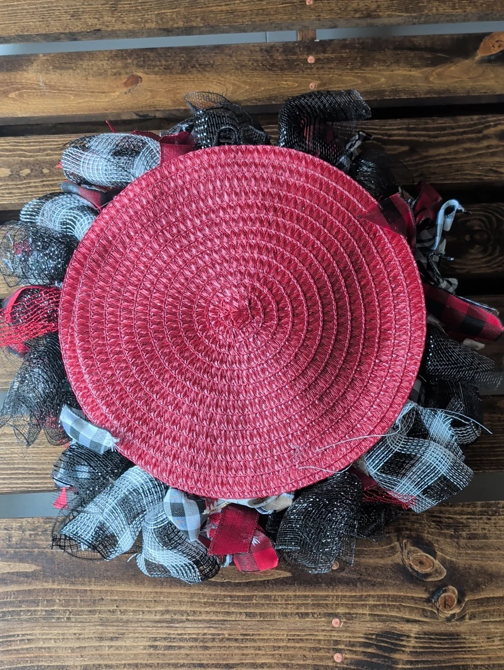 Merry Holiday Wreath 20 Inch with Red, Black, & White Ribbons